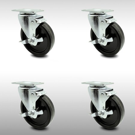 Service Caster 5 Inch SS Phenolic Swivel Top Plate Caster Set with Brake SCC-SS20S514-PHS-TLB-4